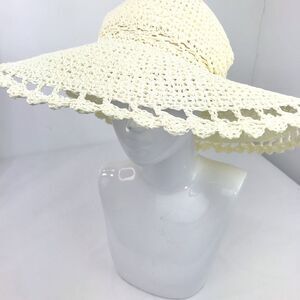 Marcus Adler New York Cream Woven Crochet Paper Lacey Beach Sun Hat NEW